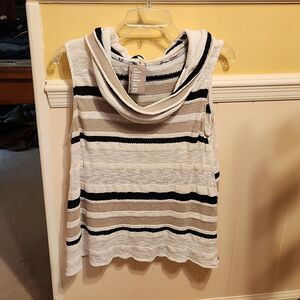 Dolan Tan & Cream Striped Cowlneck Sleeveless Top Size L